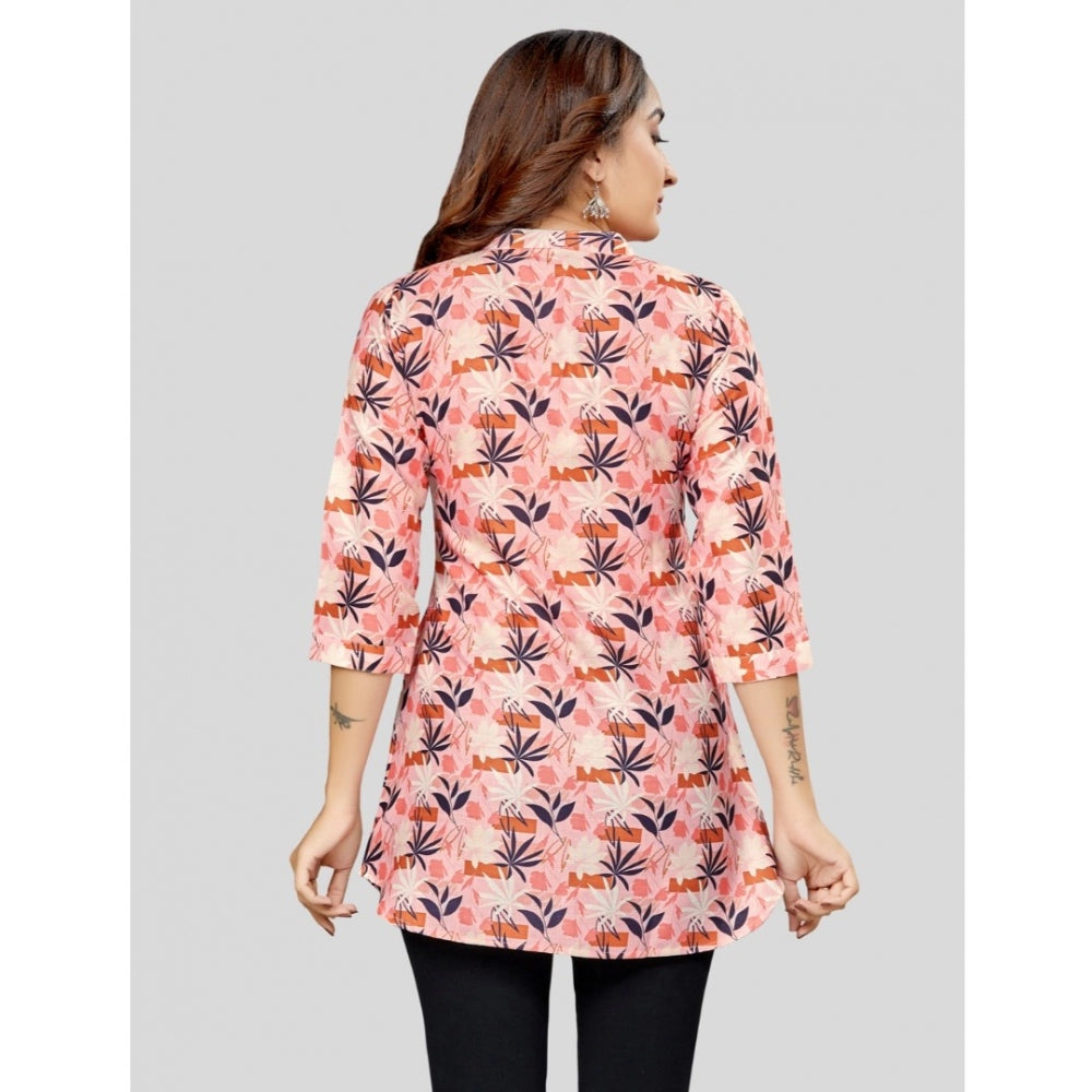 Ranili Cotton Blend Mandarin Collar 3/4 Sleeves Short Top