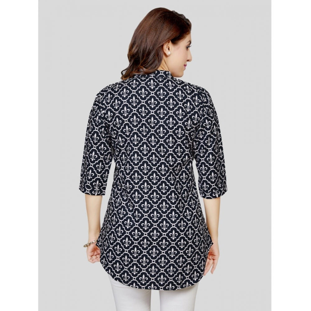 Ranili Poly Crepe Mandarin Collar 3/4 Sleeves Short Top