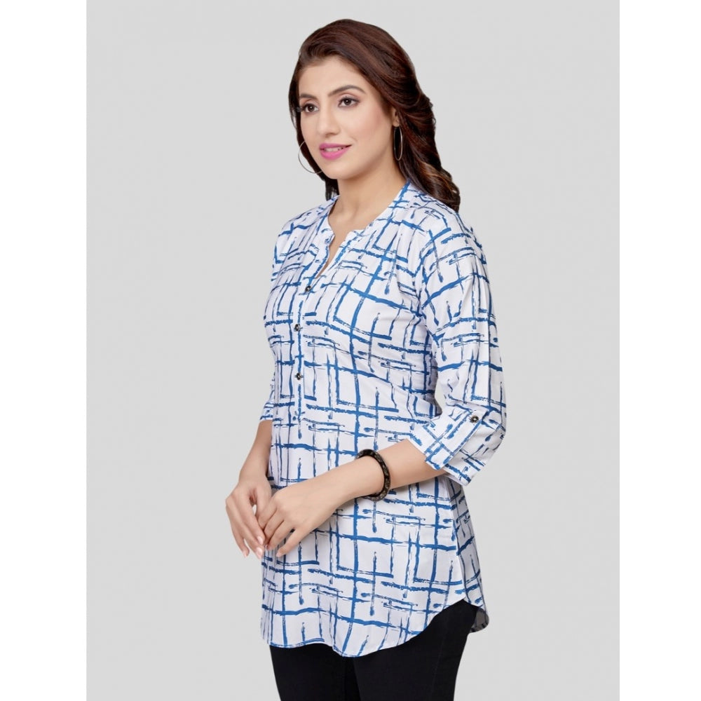 Ranili Poly Crepe Mandarin Collar 3/4 Sleeves Short Top