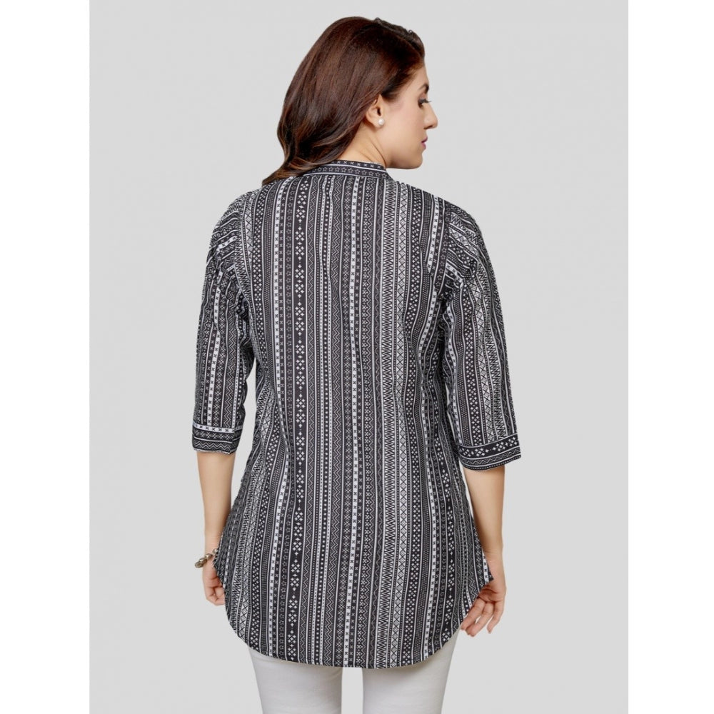 Ranili Cotton Blend Mandarin Collar 3/4 Sleeves Short Top