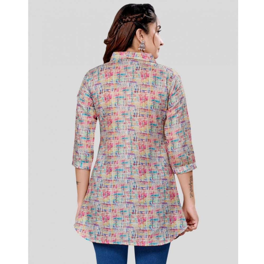 Ranili Cotton Blend Collared Neck 3/4 Sleeves Short Top