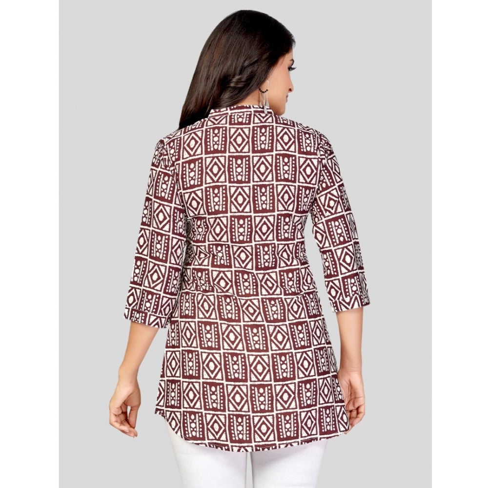 Ranili Poly Crepe Mandarin Collar 3/4 Sleeves Short Top