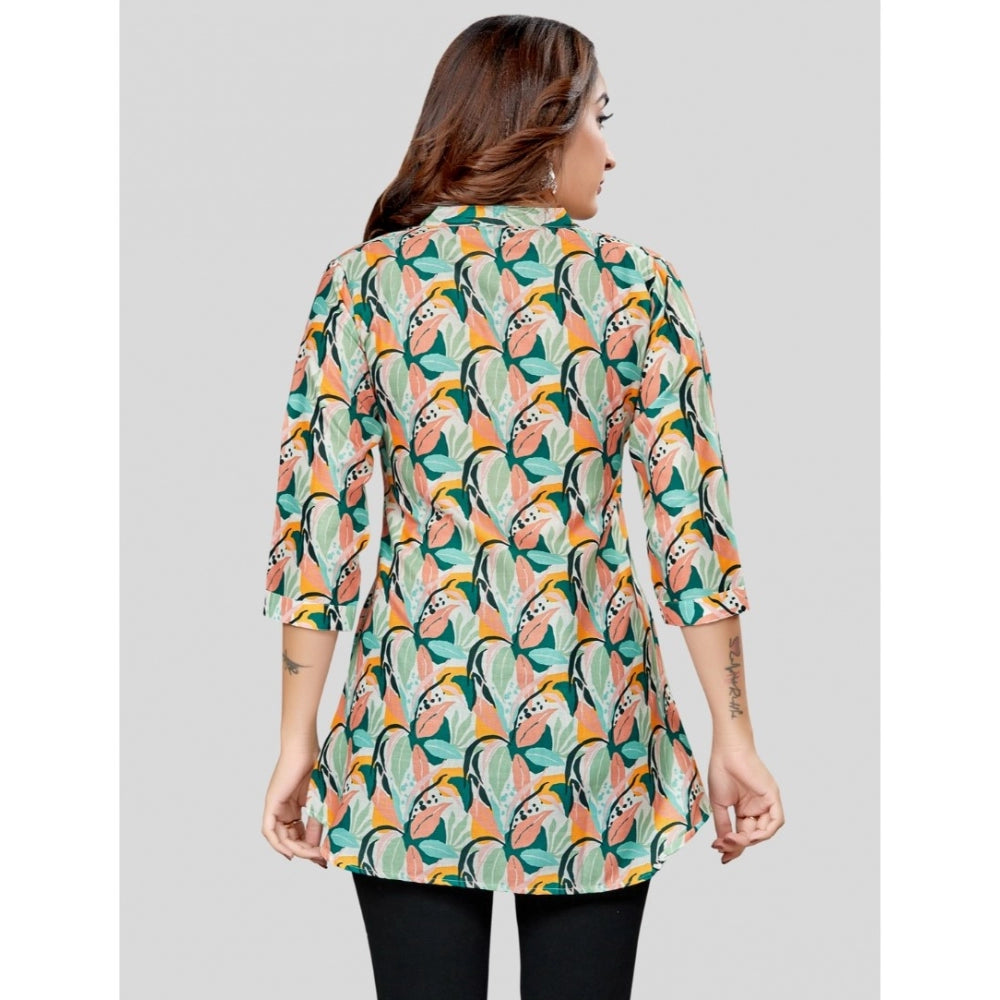 Ranili Cotton Blend Mandarin Collar 3/4 Sleeves Short Top