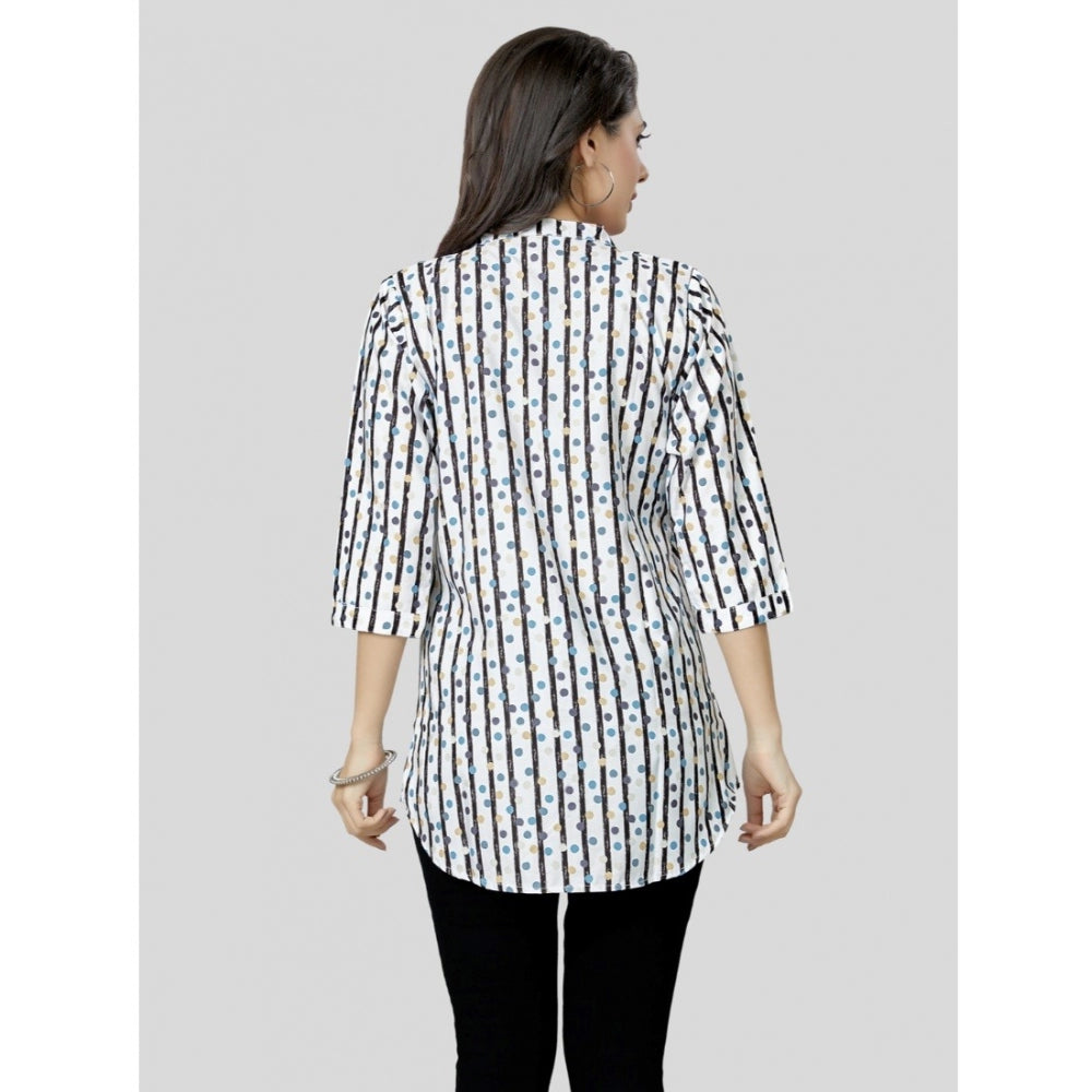 Ranili Poly Crepe Mandarin Collar 3/4 Sleeves Short Top
