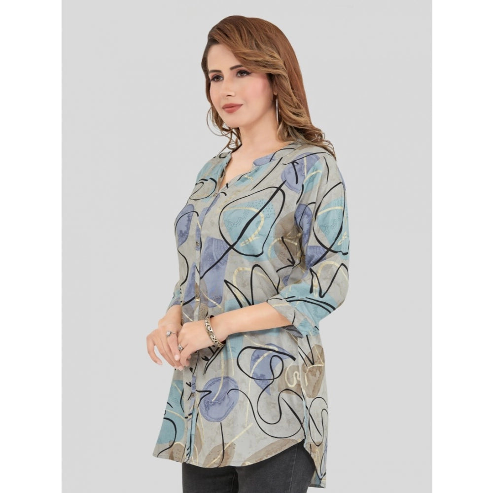 Ranili Rayon Mandarin Collar 3/4 Sleeves Short Top