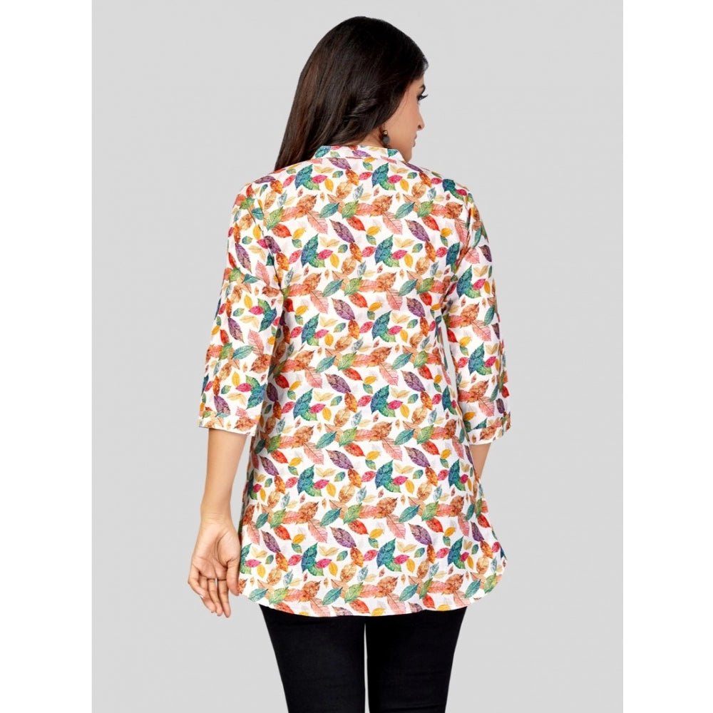 Ranili Cotton Blend Mandarin Collar 3/4 Sleeves Short Top