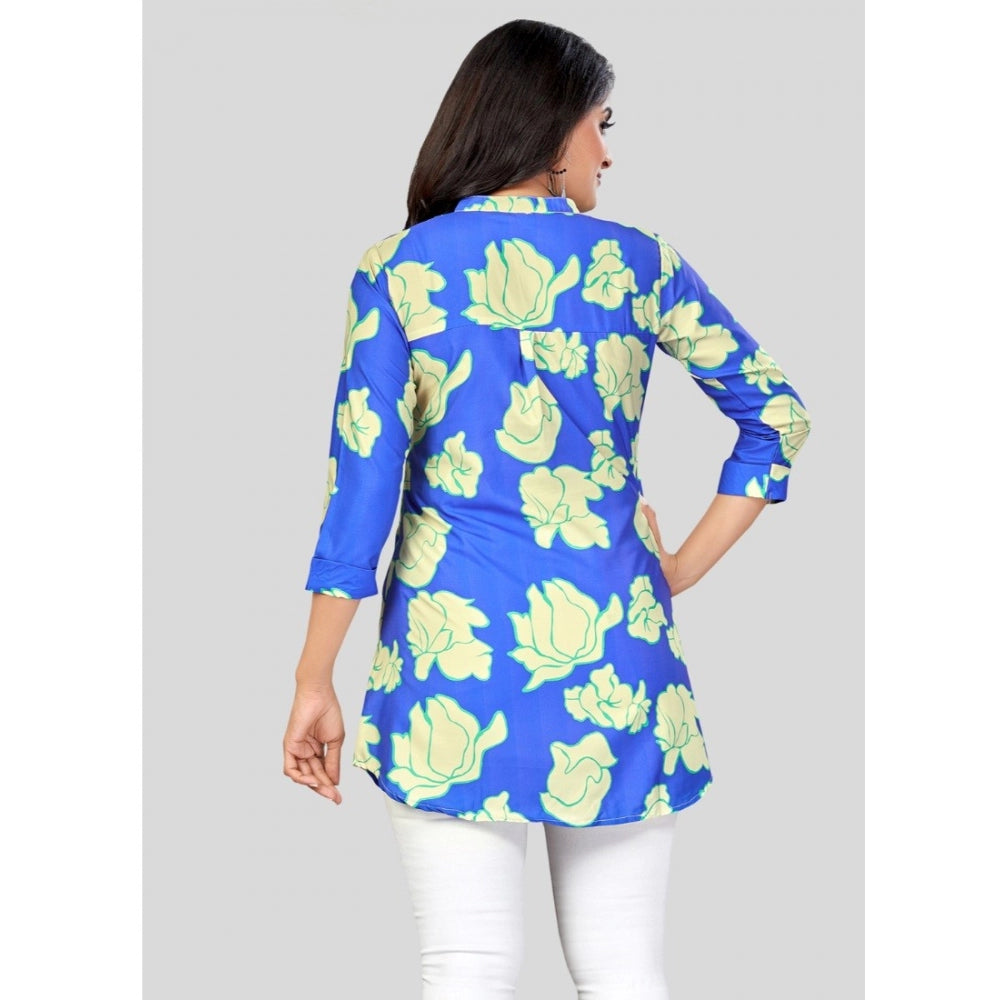 Ranili Poly Crepe Mandarin Collar 3/4 Sleeves Short Top