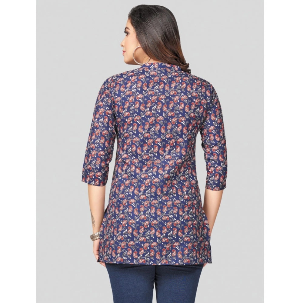 Ranili Cotton Blend Mandarin Collar 3/4 Sleeves Short Top