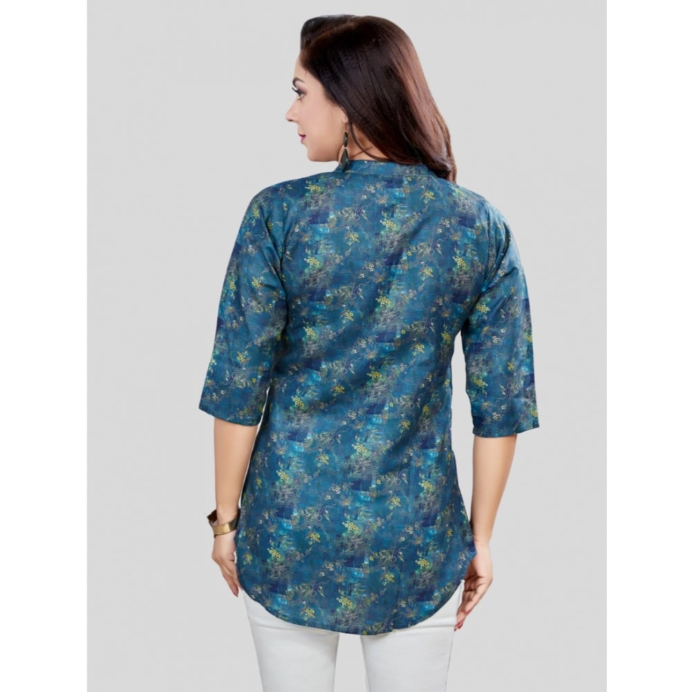 Ranili Cotton Blend Mandarin Collar 3/4 Sleeves Short Top