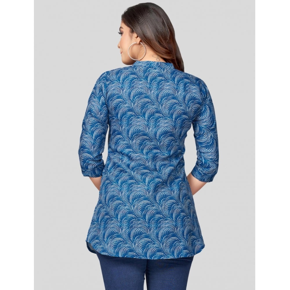 Ranili Cotton Blend Mandarin Collar 3/4 Sleeves Short Top