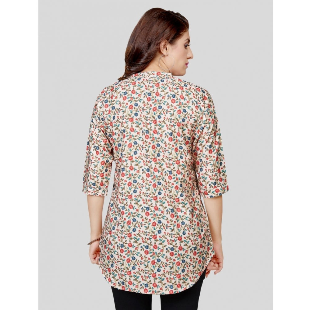Ranili Poly Crepe Mandarin Collar 3/4 Sleeves Short Top