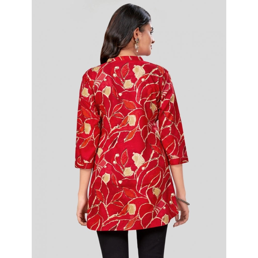 Ranili Rayon Mandarin Collar 3/4 Sleeves Short Top