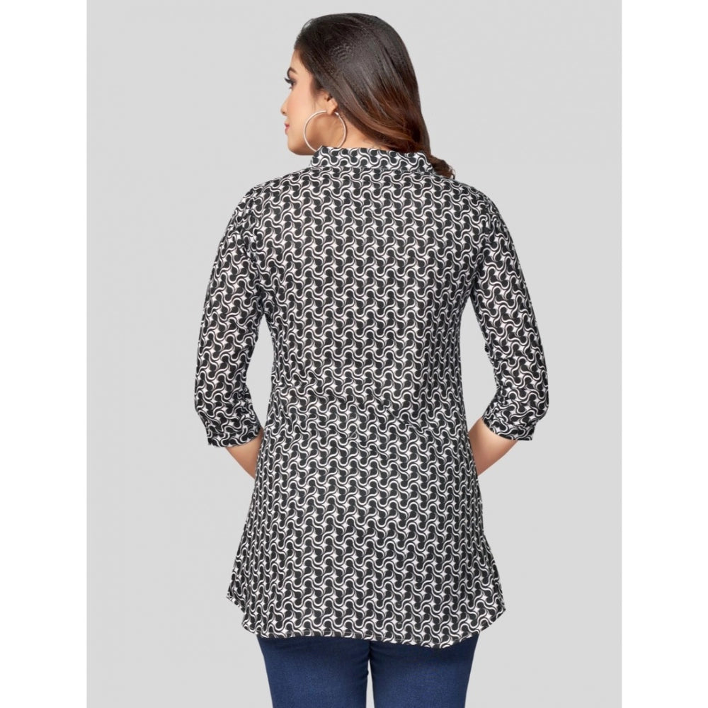 Ranili Cotton Blend Mandarin Collar 3/4 Sleeves Short Top