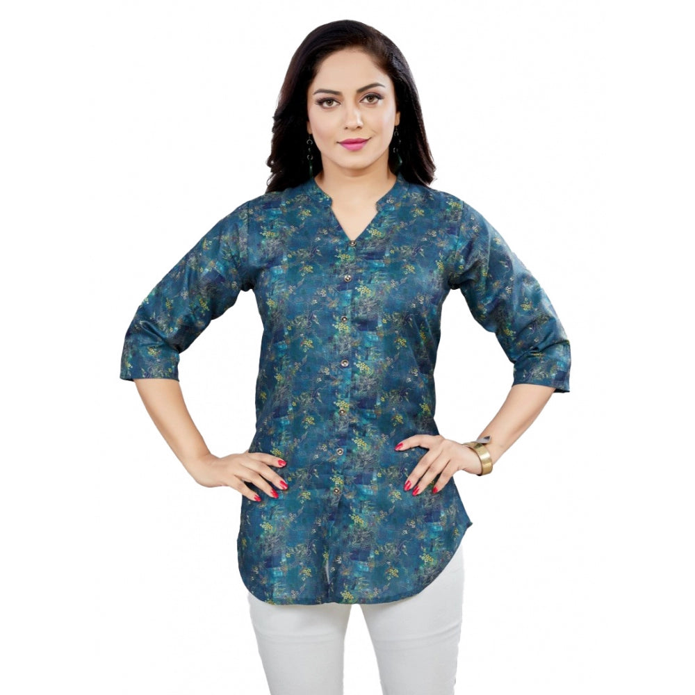 Ranili Cotton Blend Mandarin Collar 3/4 Sleeves Short Top