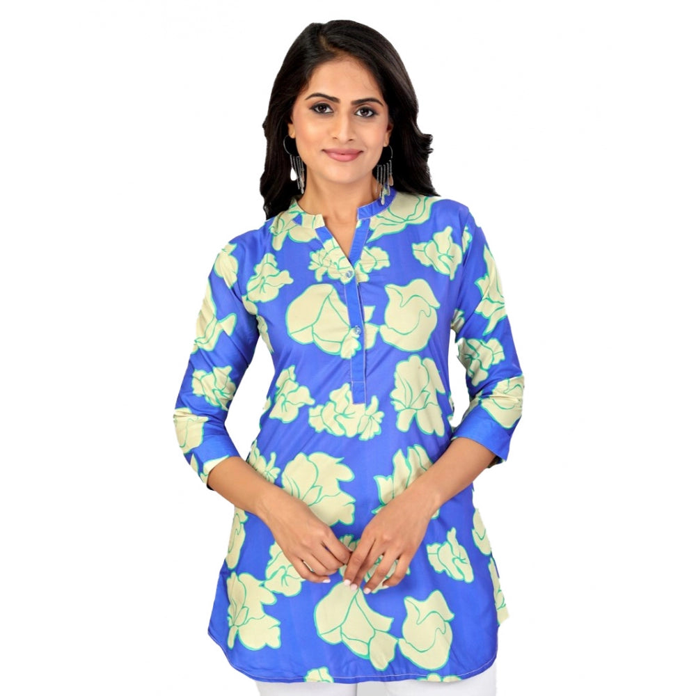 Ranili Poly Crepe Mandarin Collar 3/4 Sleeves Short Top