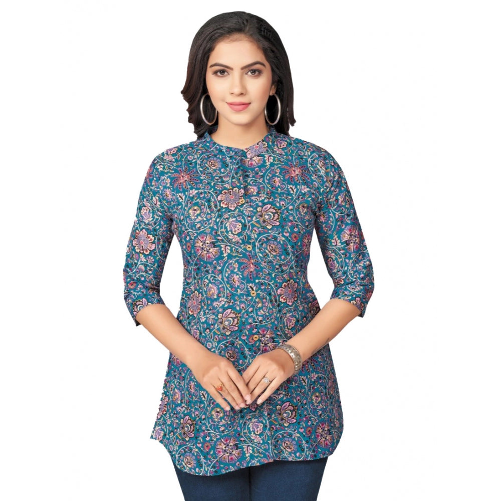 Ranili Cotton Blend Mandarin Collar 3/4 Sleeves Short Top