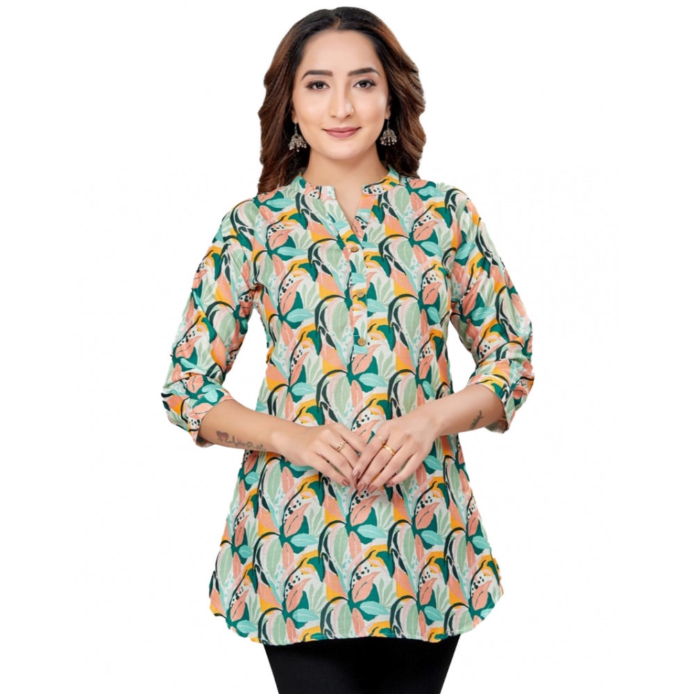 Ranili Cotton Blend Mandarin Collar 3/4 Sleeves Short Top