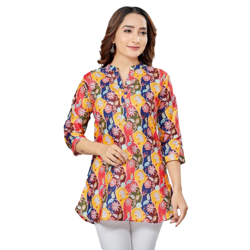 Ranili Cotton Blend Mandarin Collar 3/4 Sleeves Short Top