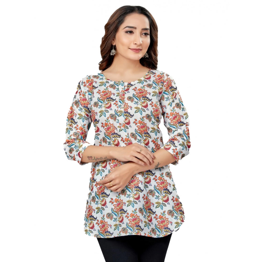 Ranili Cotton Blend Round Neck 3/4 Sleeves Short Top