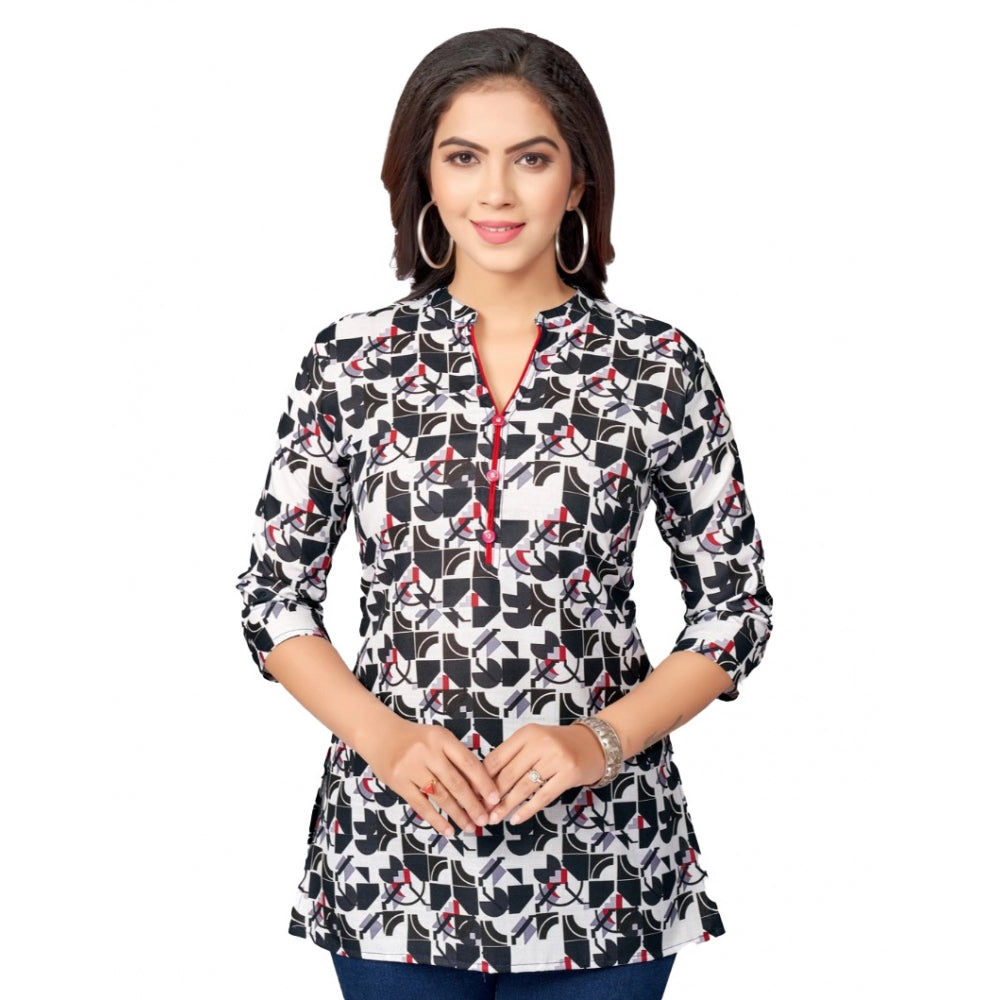 Ranili Cotton Blend Mandarin Collar 3/4 Sleeves Short Top