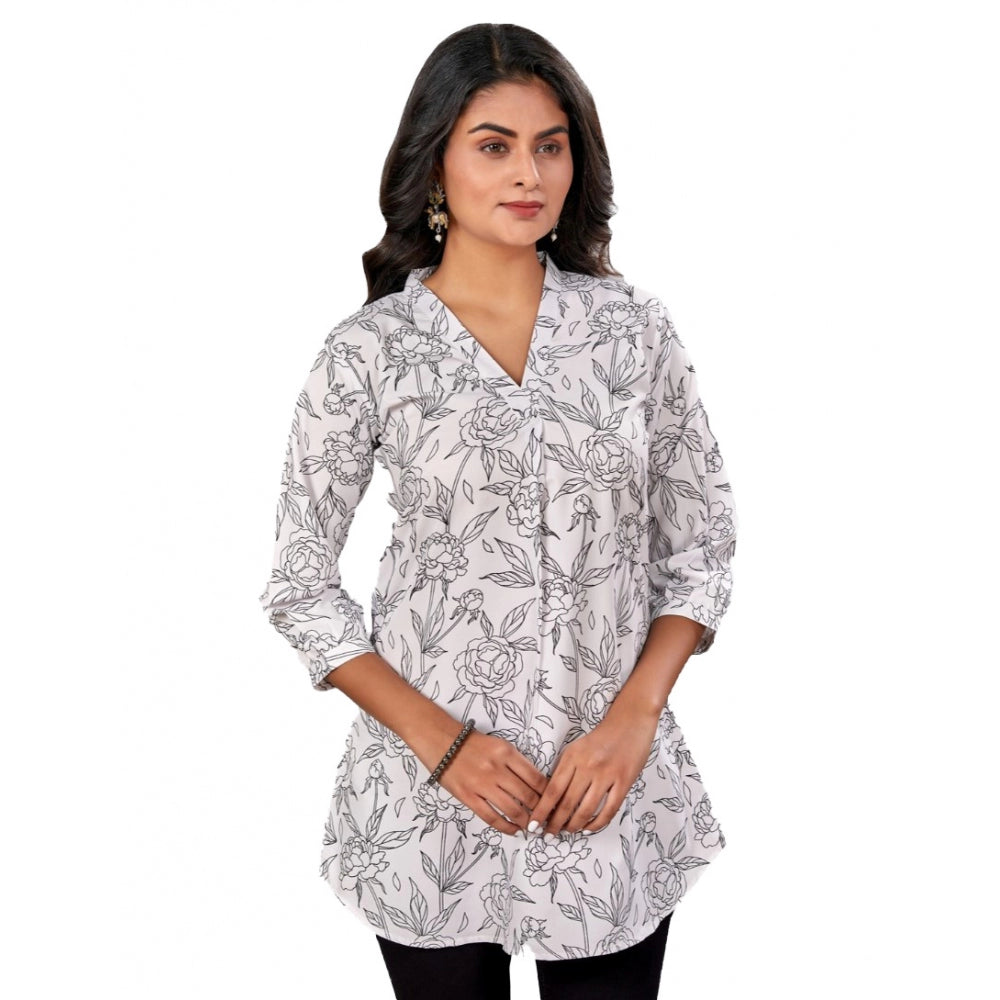 Ranili Poly Crepe Chinese Collar 3/4 Sleeves Short Top