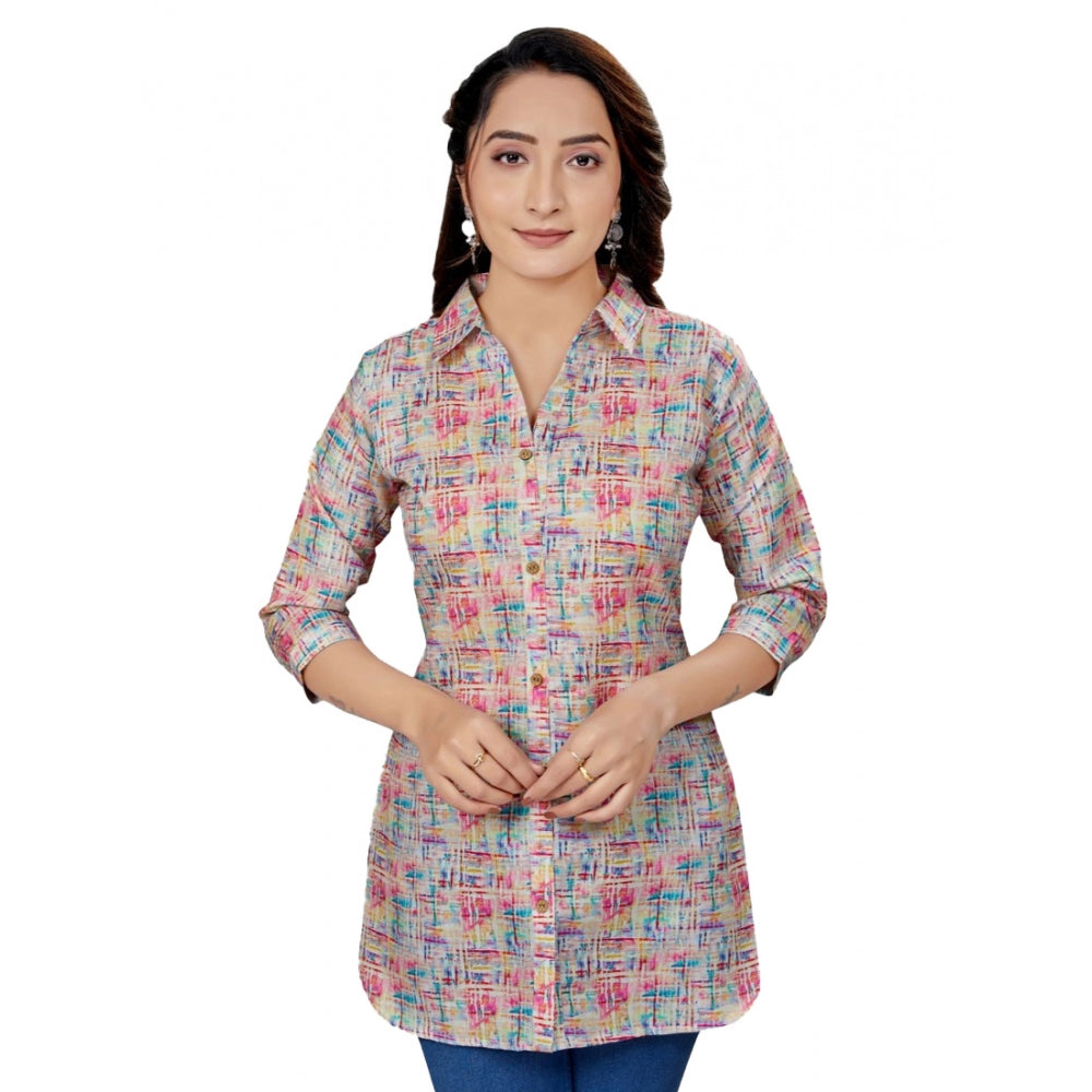 Ranili Cotton Blend Collared Neck 3/4 Sleeves Short Top