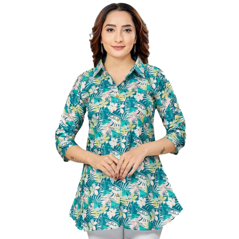 Ranili Cotton Blend Collared Neck 3/4 Sleeves Short Top
