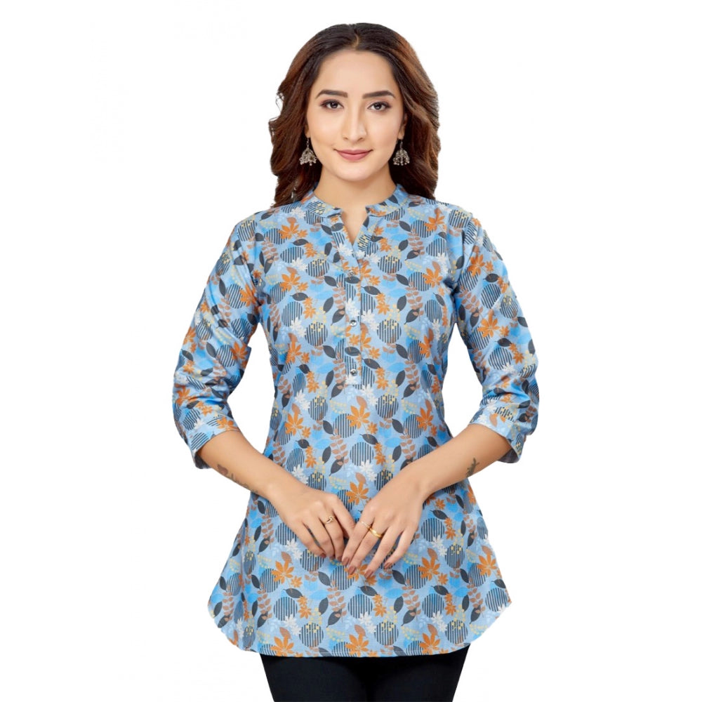 Ranili Cotton Blend Mandarin Collar 3/4 Sleeves Short Top