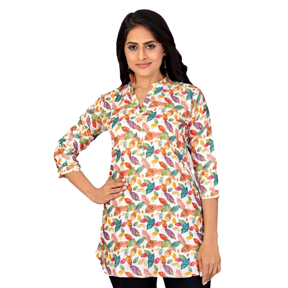 Ranili Cotton Blend Mandarin Collar 3/4 Sleeves Short Top