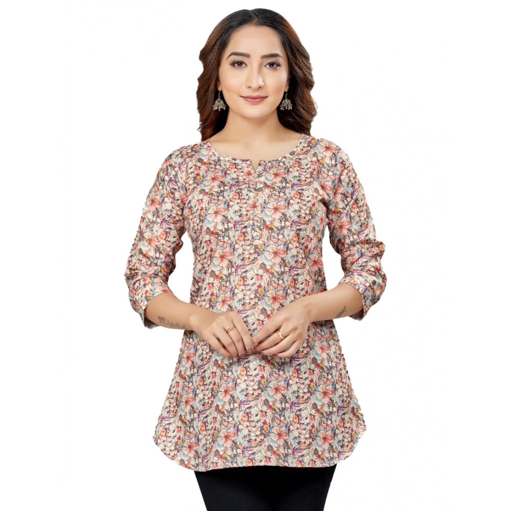 Ranili Cotton Blend Round Neck 3/4 Sleeves Short Top