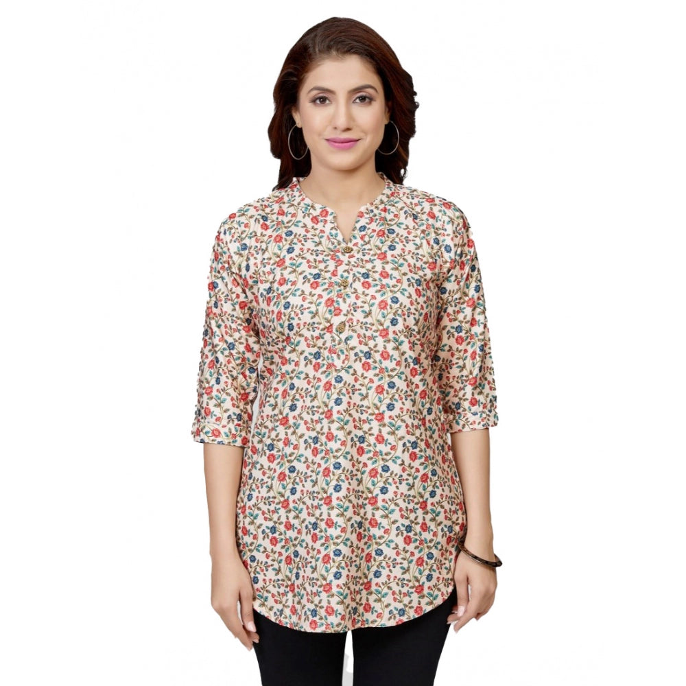 Ranili Poly Crepe Mandarin Collar 3/4 Sleeves Short Top