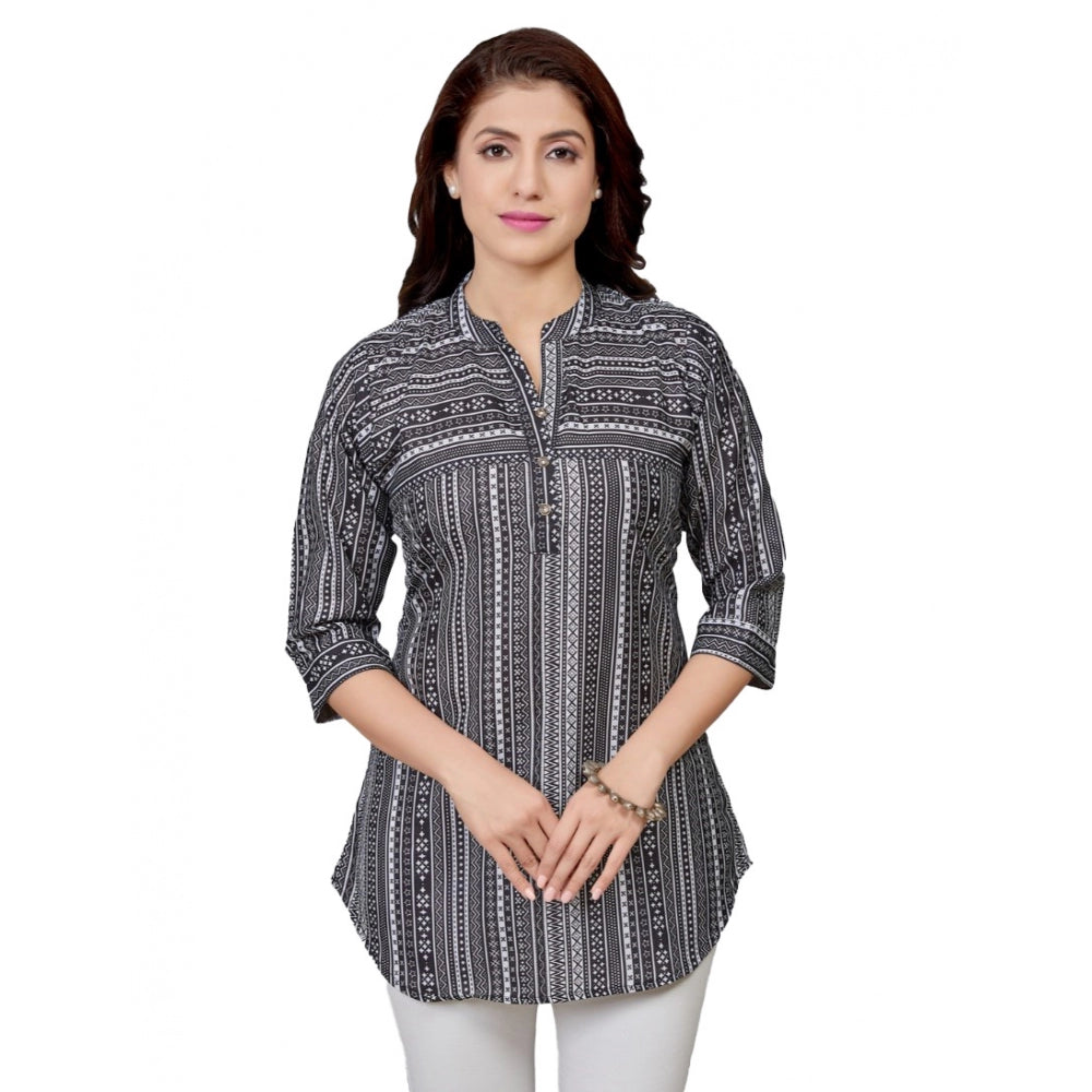 Ranili Cotton Blend Mandarin Collar 3/4 Sleeves Short Top