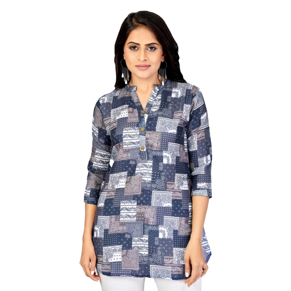Ranili Cotton Blend Mandarin Collar 3/4 Sleeves Short Top
