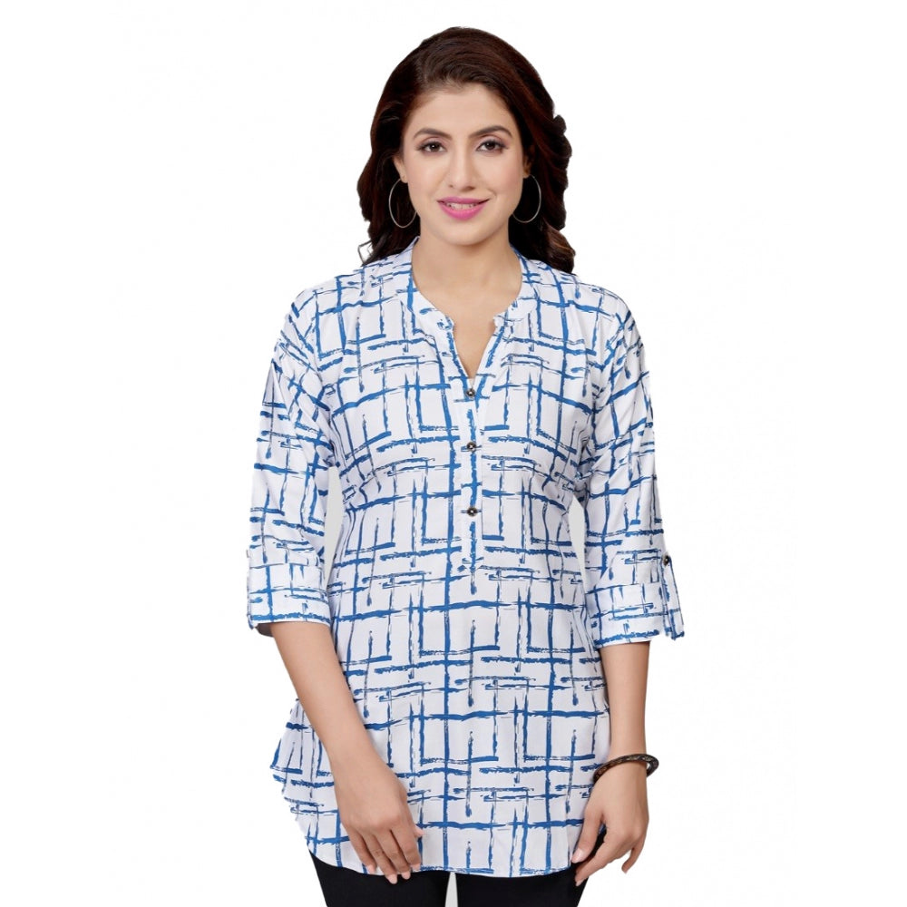 Ranili Poly Crepe Mandarin Collar 3/4 Sleeves Short Top