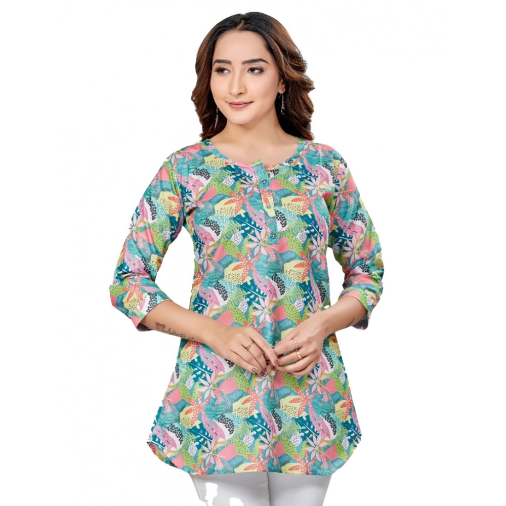 Ranili Cotton Blend Round Neck 3/4 Sleeves Short Top