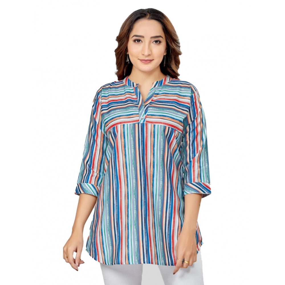 Ranili Cotton Blend Mandarin Collar 3/4 Sleeves Short Top