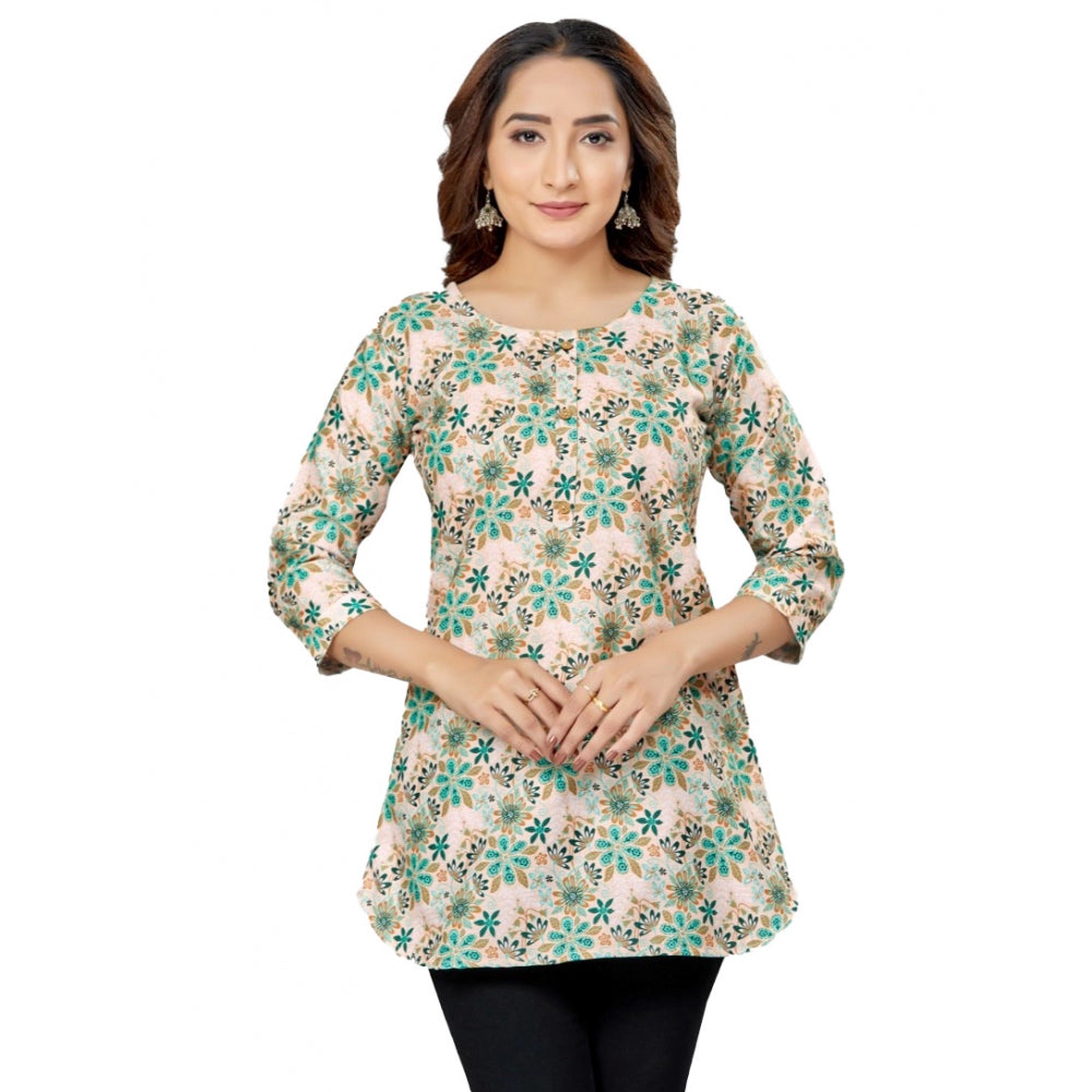 Ranili Cotton Blend Round Neck 3/4 Sleeves Short Top