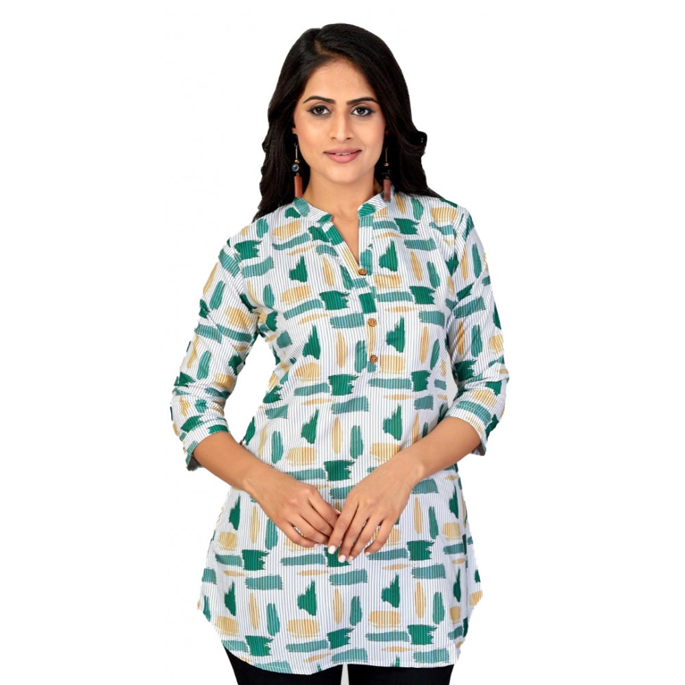 Ranili Poly Crepe Mandarin Collar 3/4 Sleeves Short Top