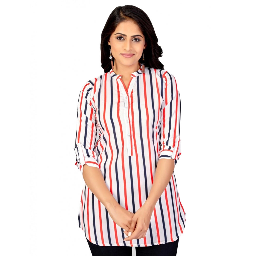 Ranili Poly Crepe Mandarin Collar 3/4 Sleeves Short Top