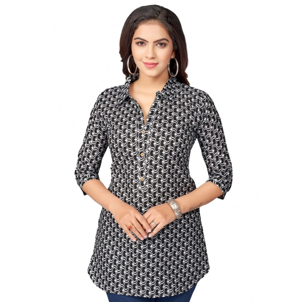 Ranili Cotton Blend Mandarin Collar 3/4 Sleeves Short Top