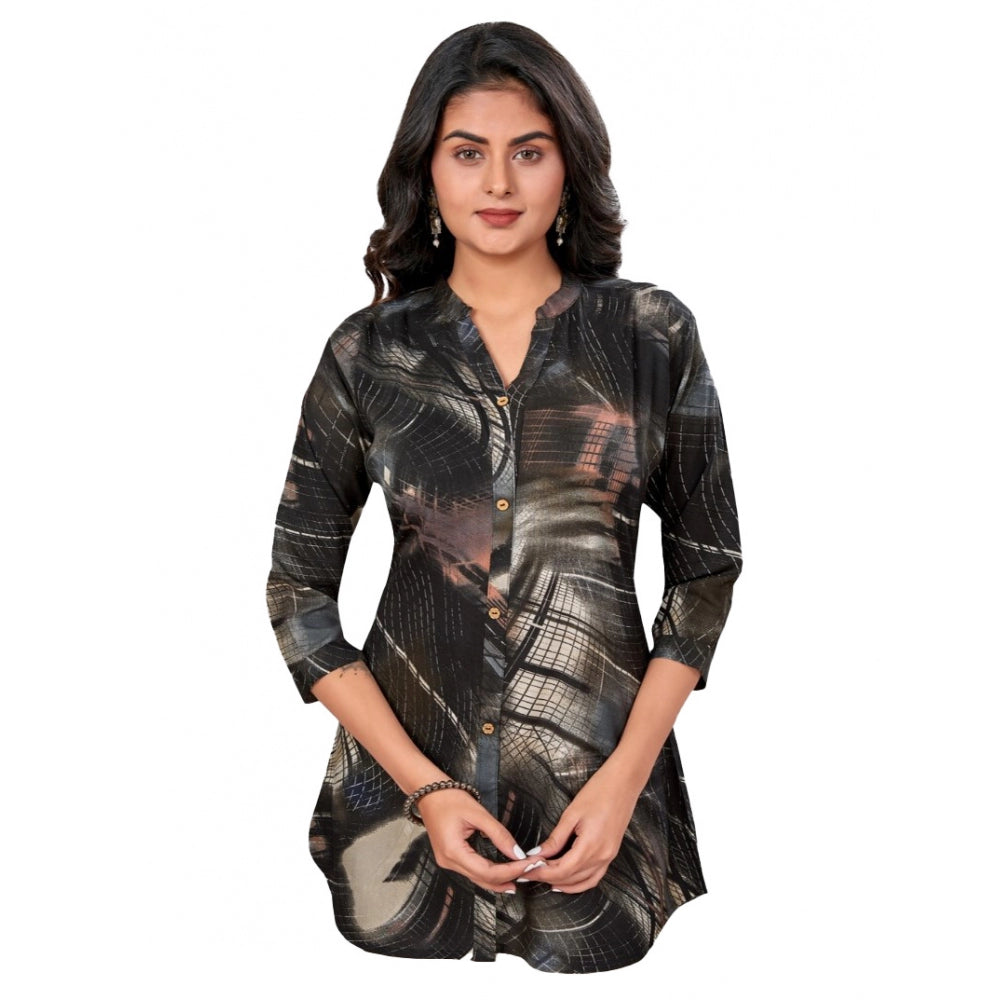Ranili Rayon Mandarin Collar 3/4 Sleeves Short Top