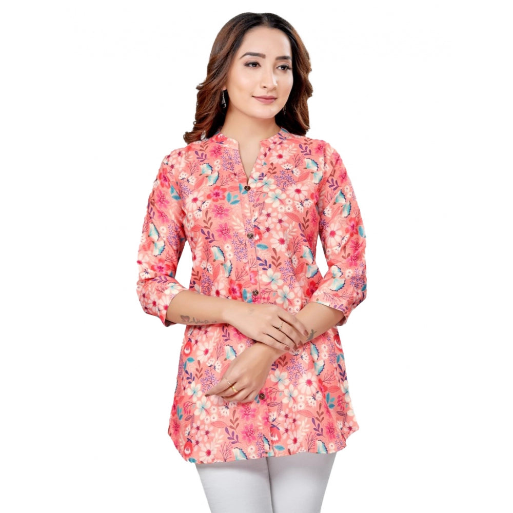 Ranili Cotton Blend Mandarin Collar 3/4 Sleeves Short Top