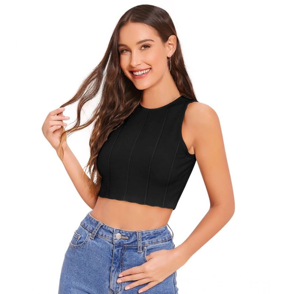 Ranili Polyester Solid Sleeveless Round Neck Top