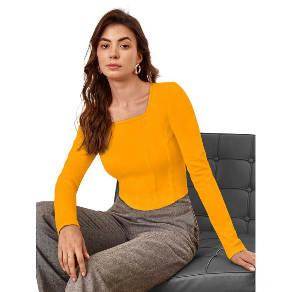 Ranili Polyester Solid Full Sleeves Square Neck Top