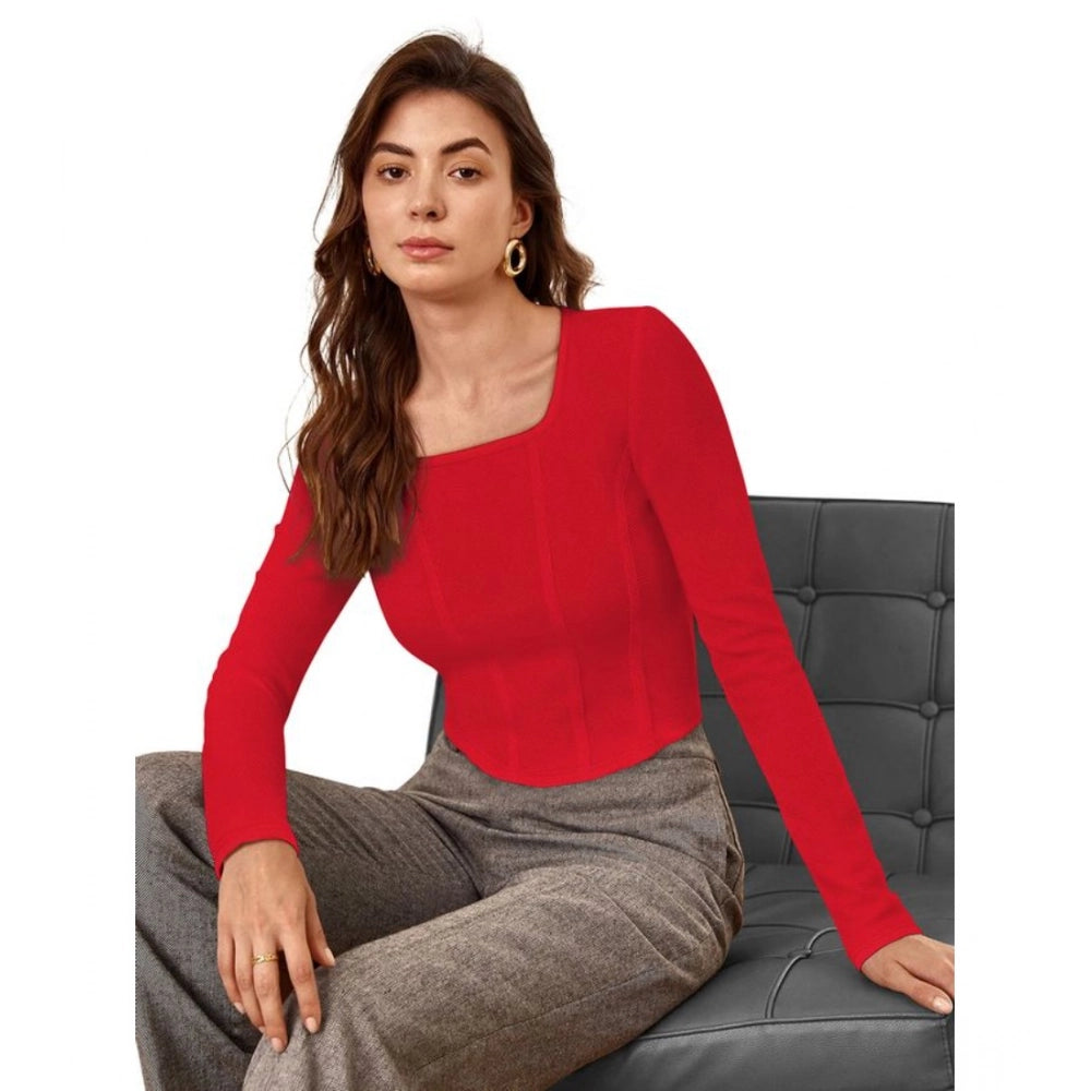 Ranili Polyester Solid Full Sleeves Square Neck Top