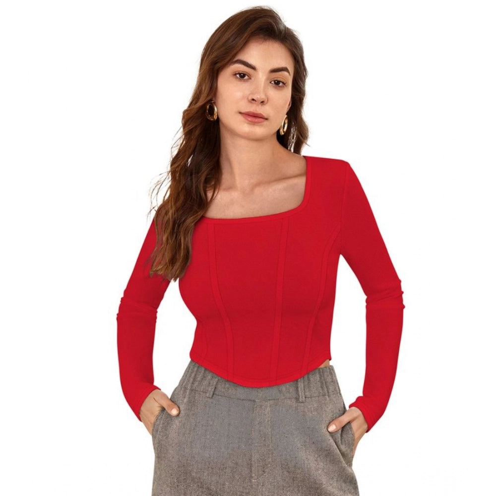 Ranili Polyester Solid Full Sleeves Square Neck Top