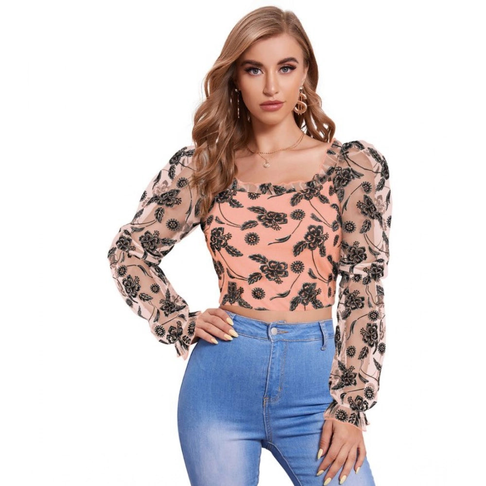Ranili Polyester Solid Full Sleeves Square Collar Top
