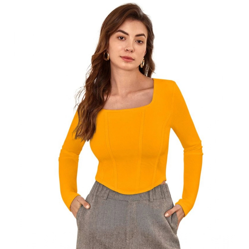 Ranili Polyester Solid Full Sleeves Square Neck Top