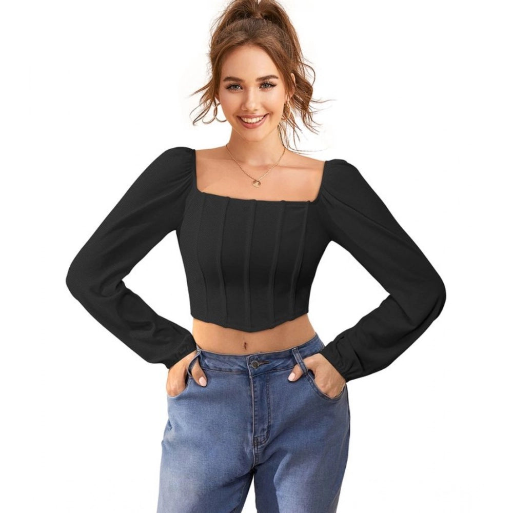 Ranili Polyester Solid Long Sleeves Square Neck Top