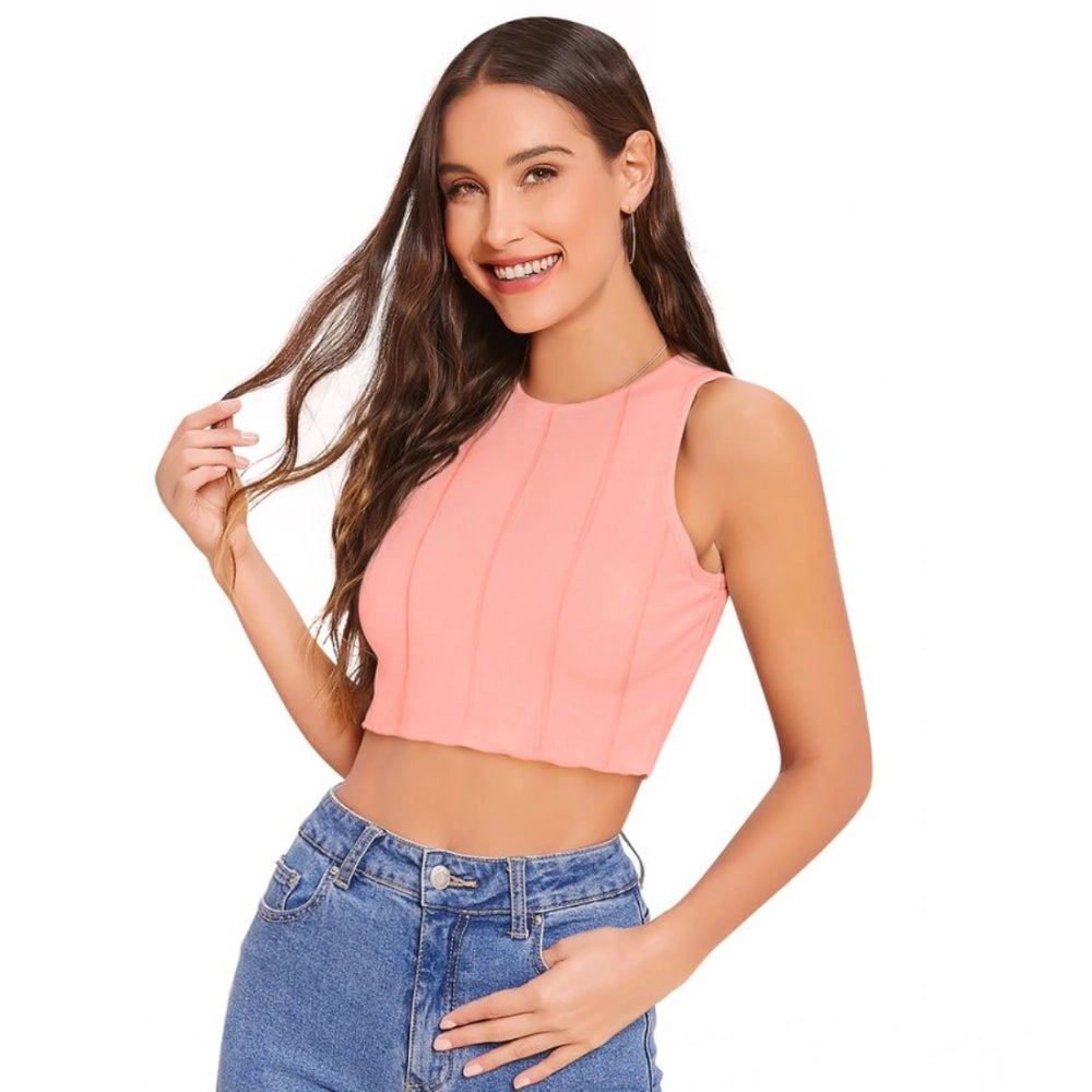 Ranili Polyester Solid Sleeveless Round Neck Top